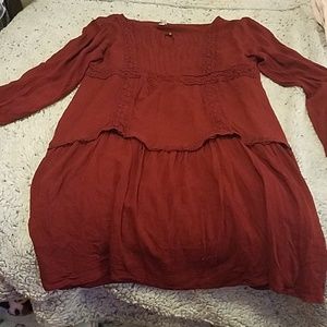 Wine colored peasant dress, knee lenght